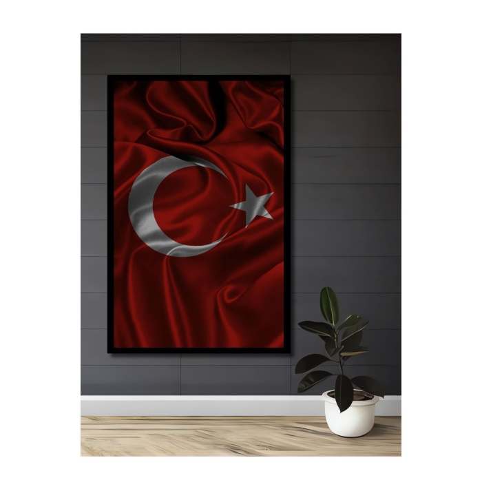 Çerçeve Görünümlü Dekoratif Ahşap Kare Türk Bayrağı Tablosu Ev/Ofis/İşyeri/Salon/Mutfak/Banyo Tablo