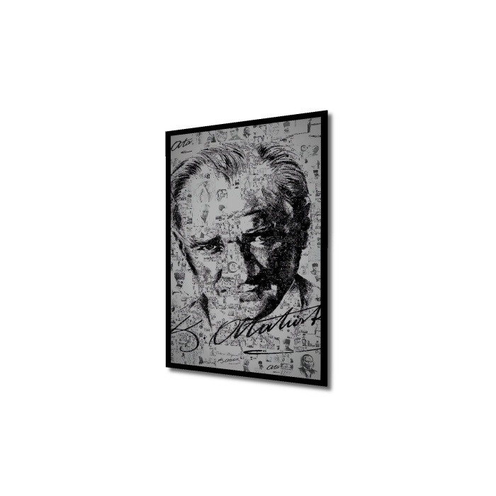 Çerçeve Görünümlü Dekoratif Ahşap Kare Atatürk Kolaj Tablosu Ev/Ofis/İşyeri/Salon/Mutfak/Banyo Tablo