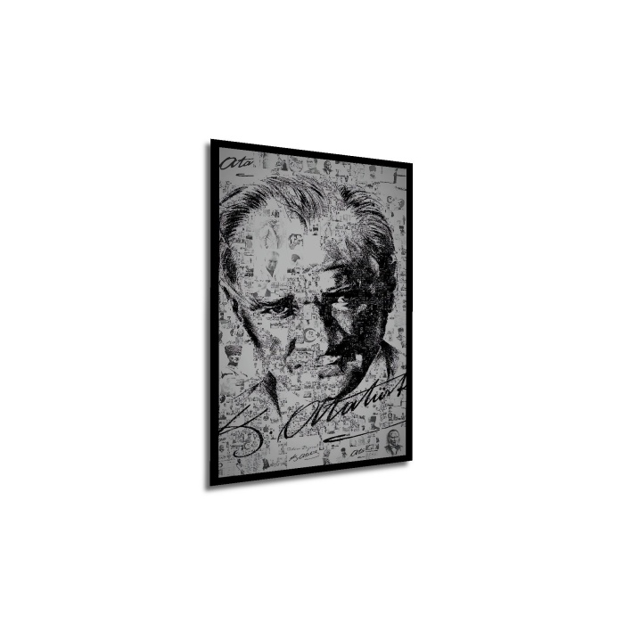 Çerçeve Görünümlü Dekoratif Ahşap Kare Atatürk Kolaj Tablosu Ev/Ofis/İşyeri/Salon/Mutfak/Banyo Tablo