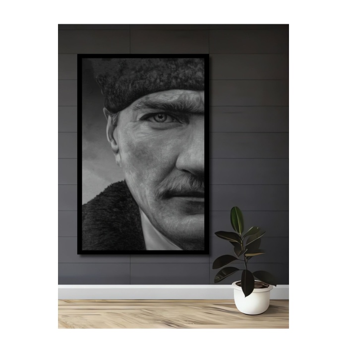 Çerçeve Görünümlü Dekoratif Ahşap Kare Atatürk Tablosu Ev/Ofis/İşyeri/Salon/Mutfak/Banyo Tablo