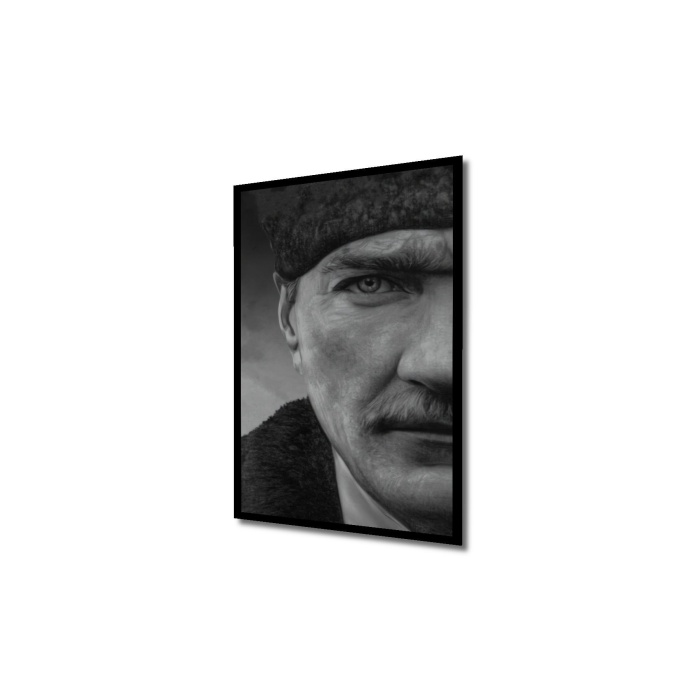 Çerçeve Görünümlü Dekoratif Ahşap Kare Atatürk Tablosu Ev/Ofis/İşyeri/Salon/Mutfak/Banyo Tablo