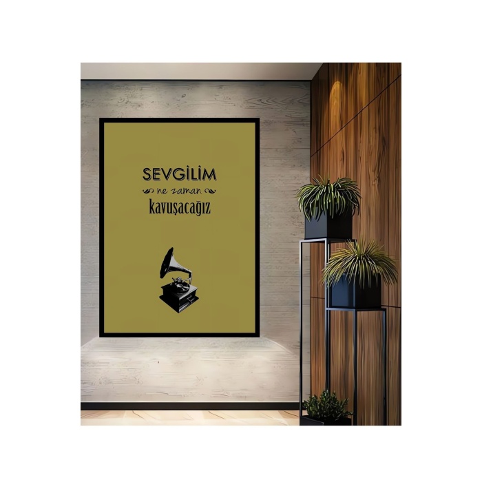 Çerçeve Görünümlü Dekoratif Ahşap Kare Sevgilim Ne Zaman Kavuşacağız Tablosu Ev/Ofis/İşyeri Tablo