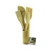 5PCS AHŞAP BAMBU MUTFAK SETİ STAND - KAŞIK - ÇATAL - 2 SPATULA FİLELİ (5343)