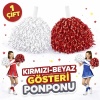 1 Çift ( 2 Adet ) Kırmızı-Beyaz Renk 23 Nisan 19 Mayıs 29 Ekim Okul Gösteri Ponponları Ekstra Dolgun (5343)