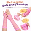 80’ler 90’lar Retro Neon Pembe File Parmaksız Eldiven 26 cm (5343)