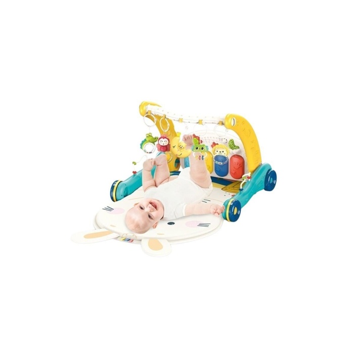 BIB6015 -Vardm Piyanolu 2 in 1 Bebek Yürüteci ve Tavşan Desenli Mavi Oyun Halısı