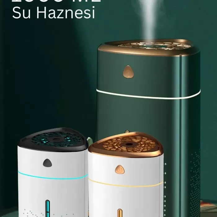 1000 ML Ultrasonik Hava Nemlendirici Işıklı Buhar Makinesi Ve Aroma Difüzörü (5343)