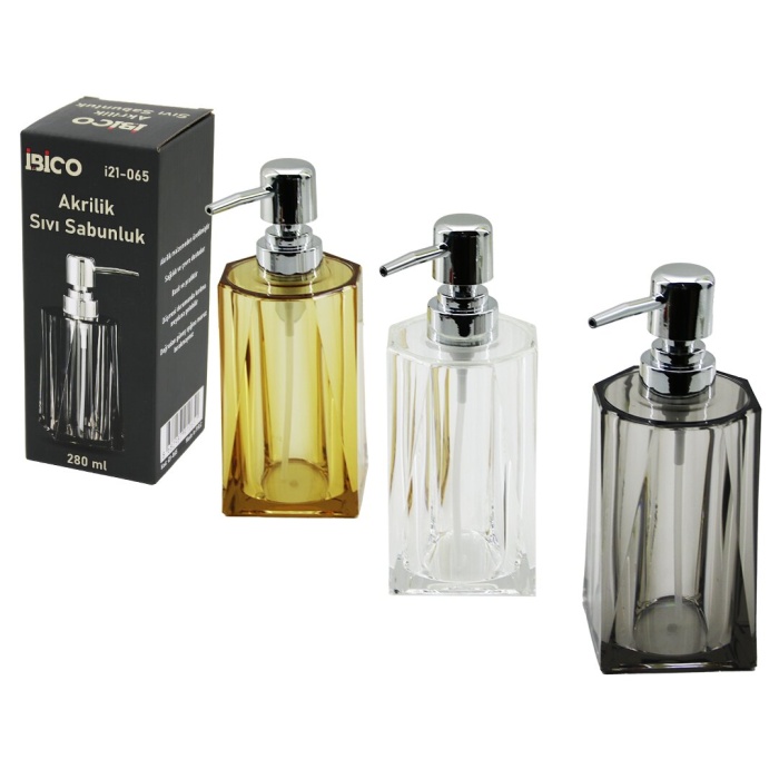 UZUN KARE TABAN - YVRLK AĞIZ - 4+4=8GEN GÖVDE ŞEFFAF - RENKLİ AKRİLİK - MİKA KRİSTAL SIVI SABUNLUK 280ML (5343)