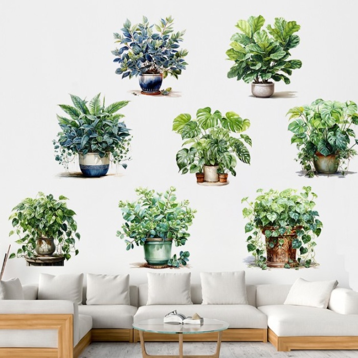 Saksılı Çiçek Tasarımlı 8li Sticker (5343)