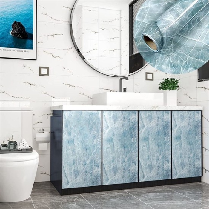 Mermer Desenli Masa Tezgah Mutfak Su Geçirmez Yapışkanlı Folyo Sticker Mavi 5x0,6m (5343)