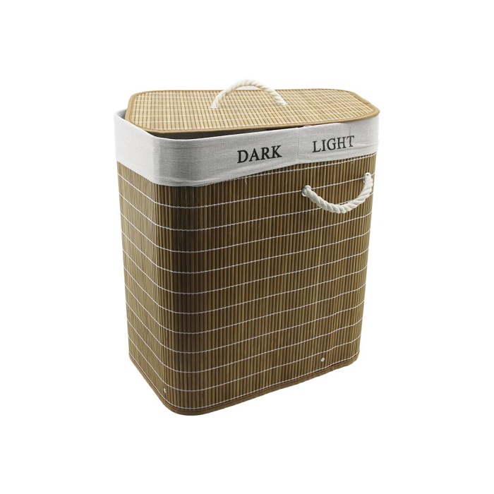 BAMBU AHŞAP KİRLİ ÇAMAŞIR SEPETİ 30X44CM SEYYAR KAPAKLI İÇİ BEZLİ İP KULPLU (5343)