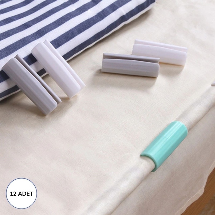 12 Adet Çok Amaçlı Çarşaf Tutucu, Sabitleyici ,Kaydırmaz Nevresim Örtü Düzenleyici Klipsler (5343)