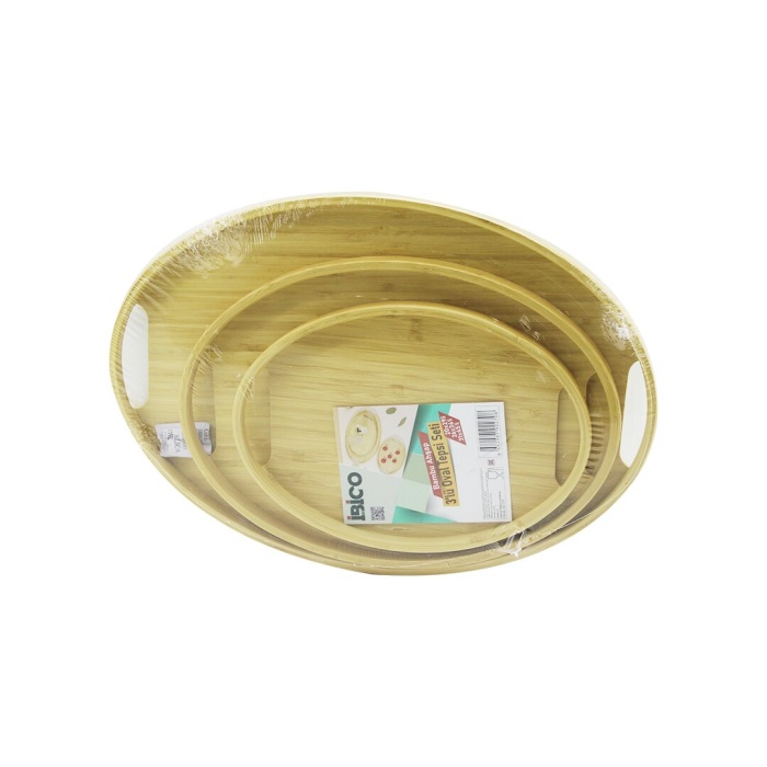 OVAL - 3 BOY BAMBU AHŞAP TEPSİ SETİ 20X29--26X36--31X45CM (5343)