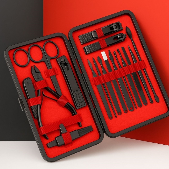 24 Parça Kendiliğinden Deri Çantalı Seyahat Tipi Manikür Pedikür Seti (5343)