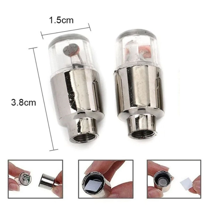 Araç ve Bisiklet İçin 2’li Mavi LED Hava Valfi Işık Kapakları–Gece Parlayan Lastik Lambası Sibop Kapağı (5343)