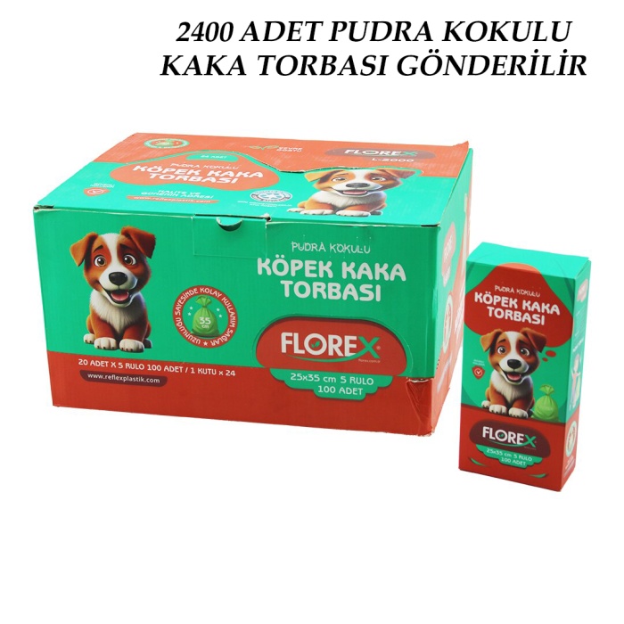 2400 ADET = 1 KOLİ KÖPEK - EVCİL HAYVAN KAKA TORBASI PUDRA KOKULU - 25X35CM (5343)