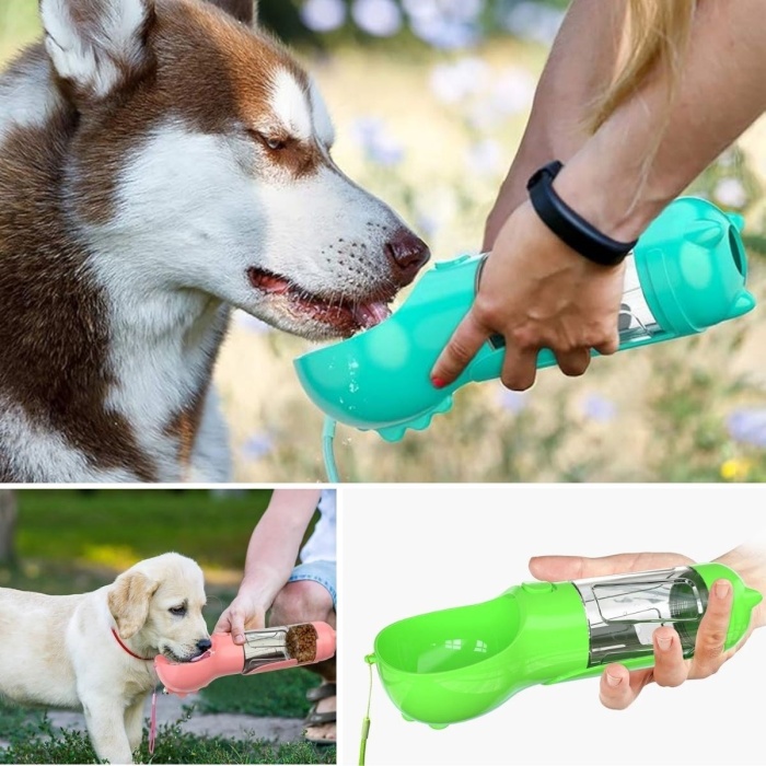 Taşınabilir Hazneli Mama Kaplı ,Kaka Poşetli Kedi,Köpek Suluğu-300ml (5343)