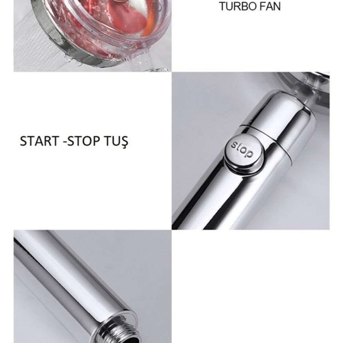 Turbo Duş Başlığı Su Tasarruflu 360 Hareketli Pervaneli Tazyikli Tuşlu Duş Başlığı (5343)