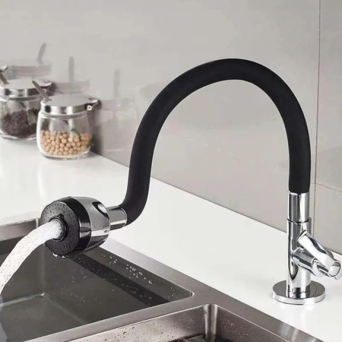 Renkli Silikonlu Oynar Başlıklı 2 Fonksiyonlu Spiral Musluk Başlığı - Siyah (5343)