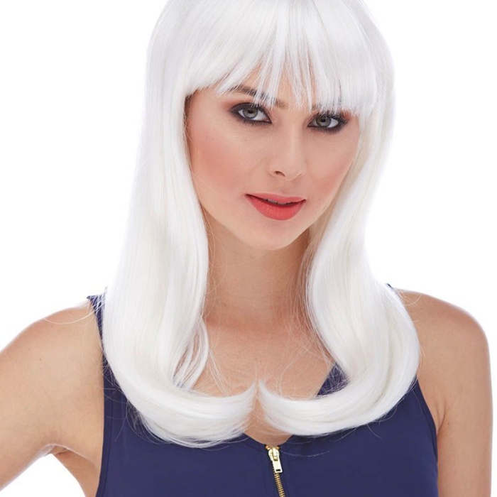 Beyaz Renk Uzun Düz Parti Peruğu (5343)