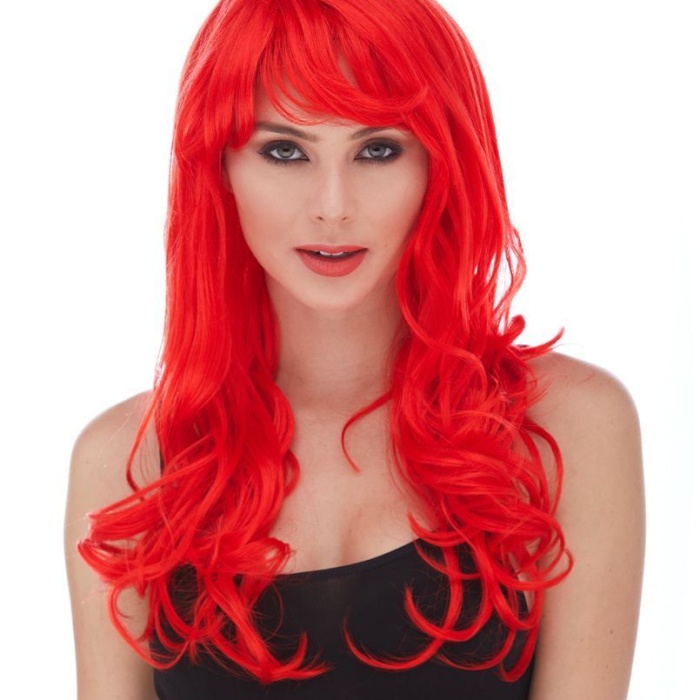 Kırmızı Renk Uzun Dalgalı Parti Peruğu (5343)