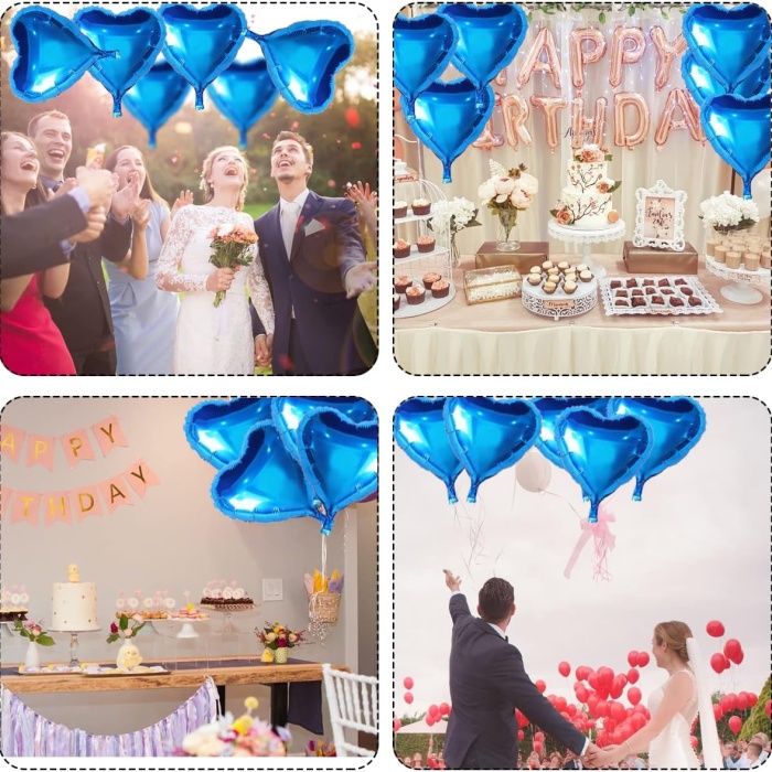 Metalize Parlak Mavi Kalp Şekilli Uçan Balon Folyo 18 inç 45 cm 25 Adet (5343)