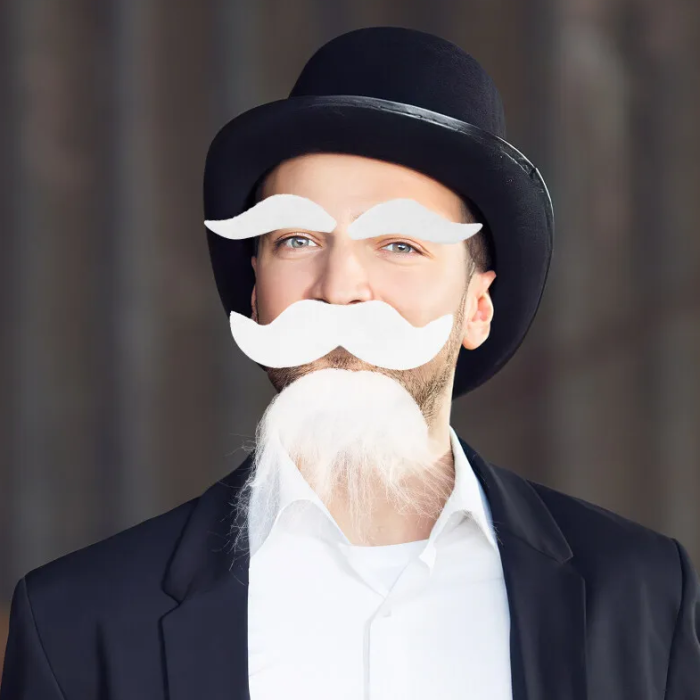 Beyaz Renk Kendinden Yapışkanlı Takma Sakal Bıyık ve Kaş Seti (5343)