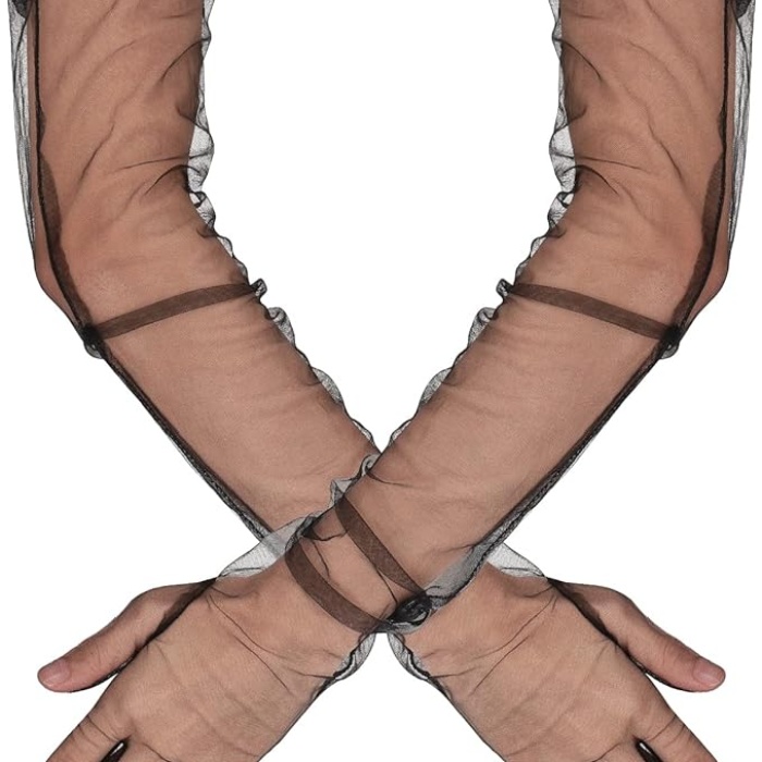 Uzun Boy Likralı Siyah Renk Yetişkin Mega Tül Eldiven 53 cm (5343)