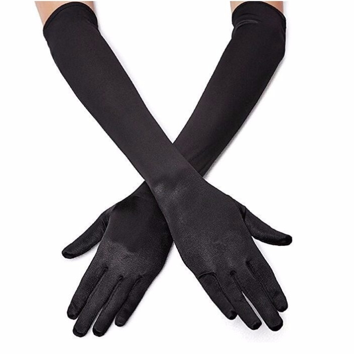 Siyah Renk Dirseğe Kadar Uzun Kumaş Eldiven (5343)