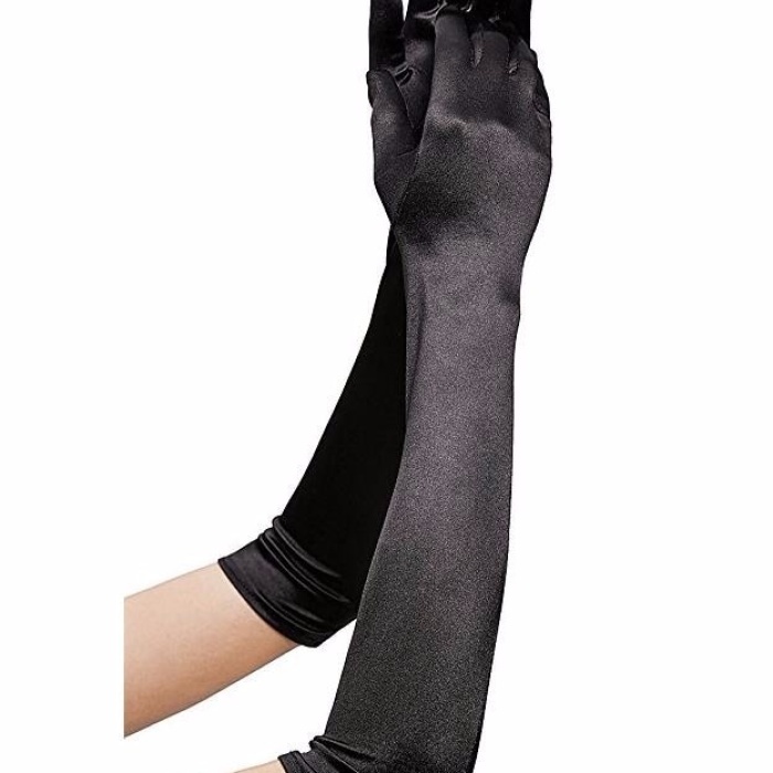 Siyah Renk Dirseğe Kadar Uzun Kumaş Eldiven (5343)