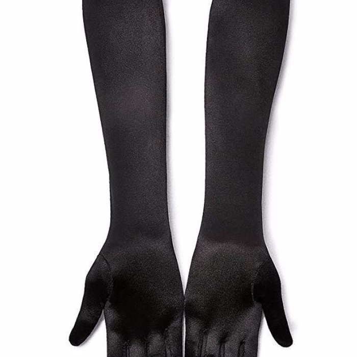 Siyah Renk Dirseğe Kadar Uzun Kumaş Eldiven (5343)