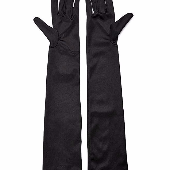 Siyah Renk Dirseğe Kadar Uzun Kumaş Eldiven (5343)