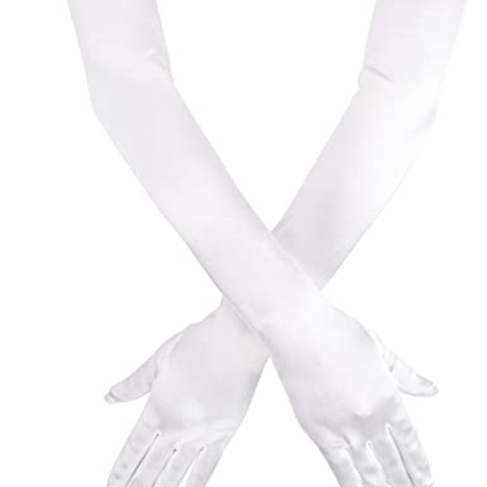 Beyaz Renk Dirseğe Kadar Uzun Kumaş Eldiven 40 cm (5343)
