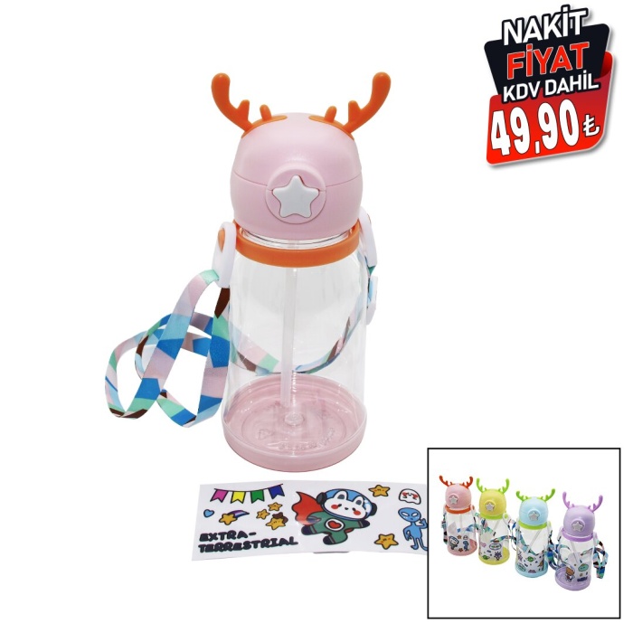 GEYİK MODELİ PİPETLİ ÇOCUK MATARA SULUK ASKI İPLİ (5343)