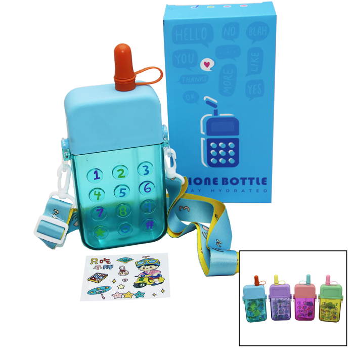 TELEFON MODELİ RENKLİ MİKA KRİSTAL SULUK MATARA PİPETLİ - VİDALI KAPAK - ASKILI 300ML (5343)