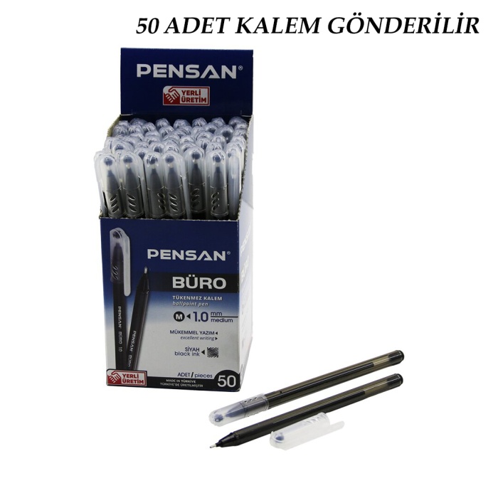 50 ADET PENSAN BÜRO SİYAH TÜKENMEZ KALEM M-MEDİUM - 1.0MM UÇ (5343)