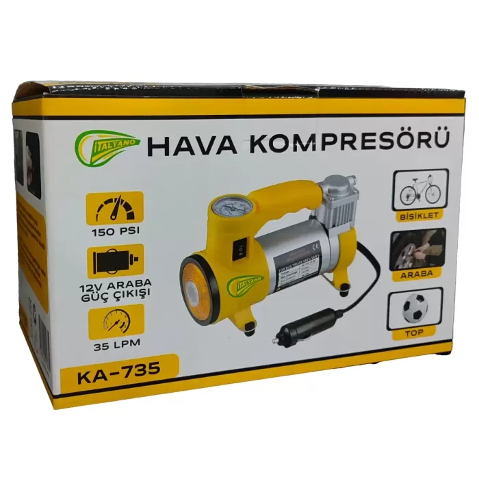 Elektrikli Araba Lastik Şişirme / 150 PSI - 12V / Taşınabilir Metal Hava Kompresörü (5343)