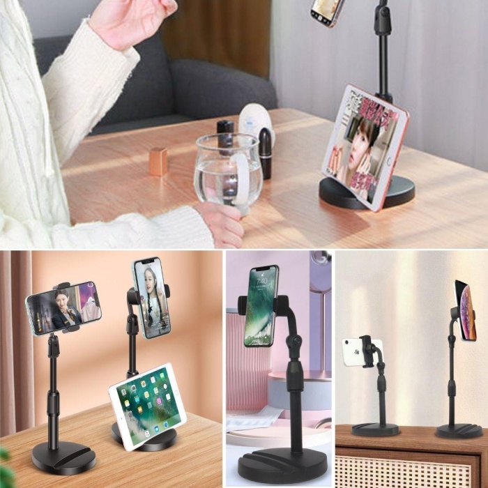 Masa Üstü Tablet ve Telefon Tutucu Plastik Aparat Siyah Telefon Standı (5343)