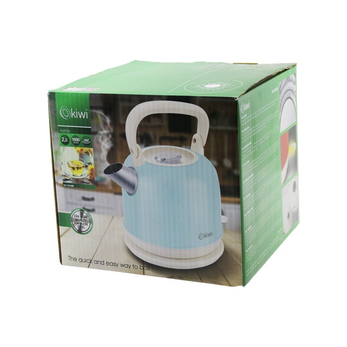 KİWİ KK-3340B MAVİ NOSTALJİ DEMLİK MODELÇELİK KETTLE SU ISITICI 2.2LT 1800W PASLANMAZ ÇELİK GÖVDE- GİZLİ RESİZTANS (5343)