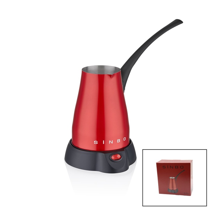 KIRMIZI ELEKTİRKLİ CEZVE TÜRK KAHVE MAKİNESİ 5 FİNCAN - 400ML HAZNE PASLANMAZ ÇELİK 360 DERECE DÖNEBİLME SCM-2960 (5343)