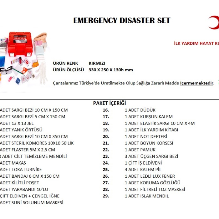 Büyük Boy Acil Afet Seti Deprem Yardım Seti (5343)