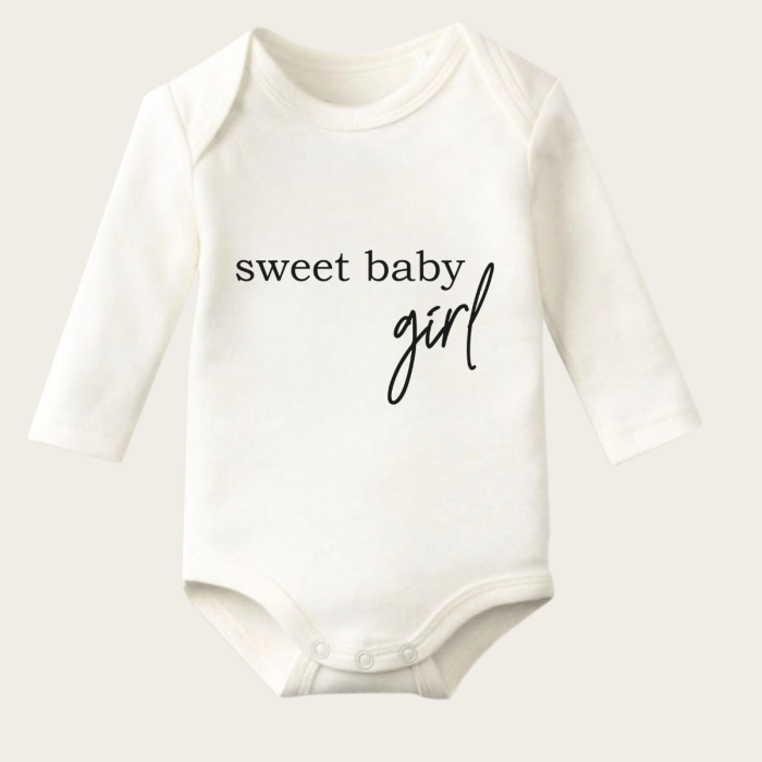 Sweet Baby Girl Yazı Temalı Baskılı Pamuklu Uzun Kollu Çıtçıtlı Bebek Body Zıbın Atlet Tulum