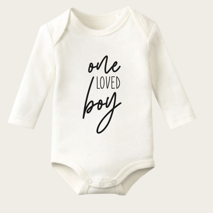 One Loved Boy Yazı Temalı Baskılı Pamuklu Uzun Kollu Çıtçıtlı Bebek Body Zıbın Atlet Tulum