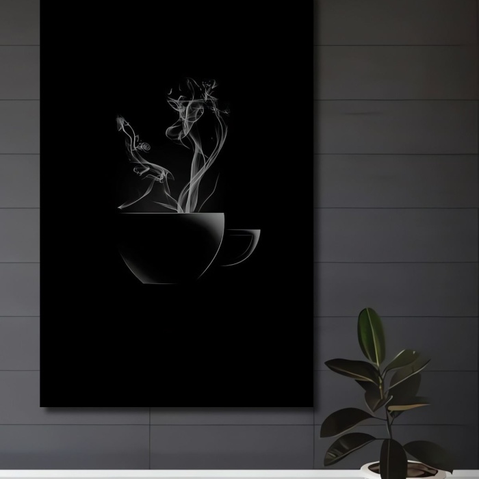 Çerçeve Görünümlü Dekoratif Ahşap Kare Buharlı Çay Fincanı Tablosu Ev/Ofis/İşyeri Tablo