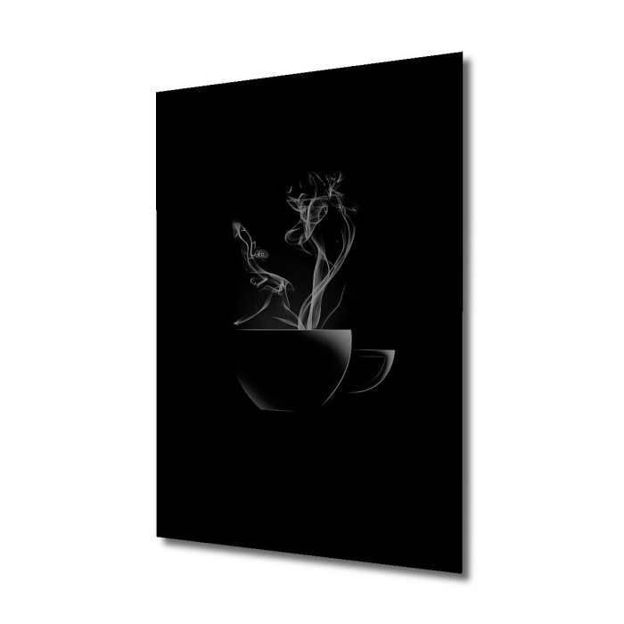 Çerçeve Görünümlü Dekoratif Ahşap Kare Buharlı Çay Fincanı Tablosu Ev/Ofis/İşyeri Tablo