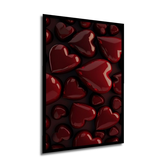 Çerçeve Görünümlü Dekoratif Ahşap Kare Kırmızı Kalpler Tablosu Ev/Ofis/İşyeri Tablo