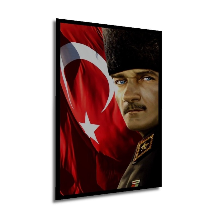 Çerçeve Görünümlü Dekoratif Ahşap Kare Atatürk Türk Bayrağı Tablosu Ev/Ofis/İşyeri Tablo