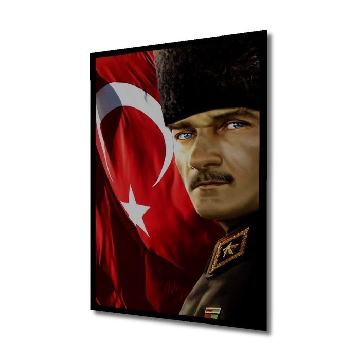Çerçeve Görünümlü Dekoratif Ahşap Kare Atatürk Türk Bayrağı Tablosu Ev/Ofis/İşyeri Tablo