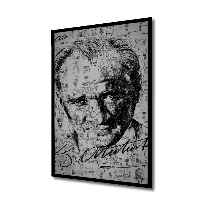 Çerçeve Görünümlü Dekoratif Ahşap Kare Atatürk Kolaj Tablosu Ev/Ofis/İşyeri/Salon/Mutfak/Banyo Tablo