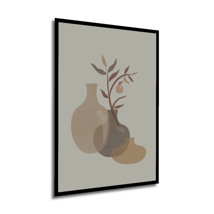 Çerçeve Görünümlü Dekoratif Ahşap Kare Seramik Vazoşukarlar Tablosu Ev/Ofis/İşyeri Tablo